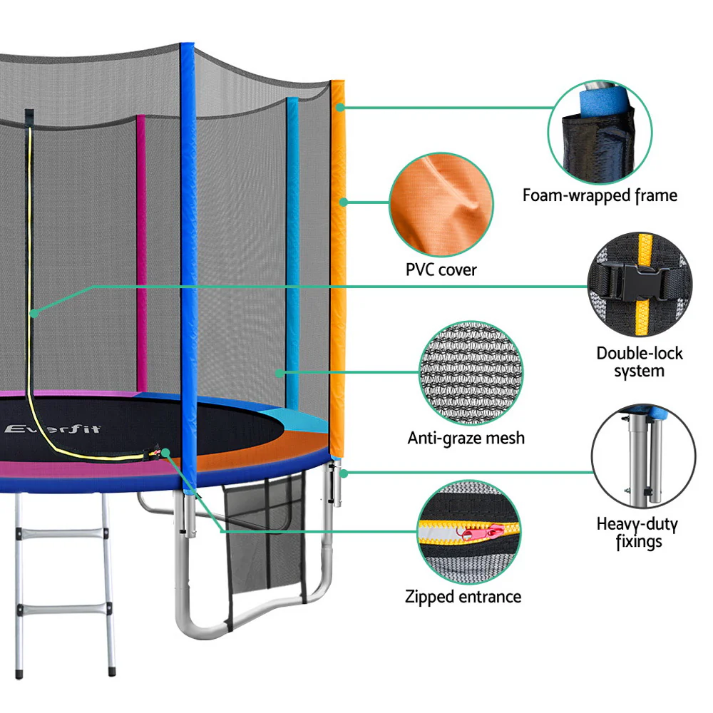 Everfit 10FT Trampoline for Kids w/ Ladder Enclosure Safety Net Pad Gift Round - Image 4