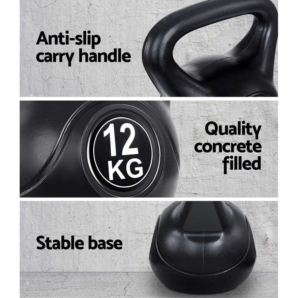 Everfit 12kg Kettlebell Set Weight Lifting Bench Dumbbells Kettle Bell Gym Home - Image 6