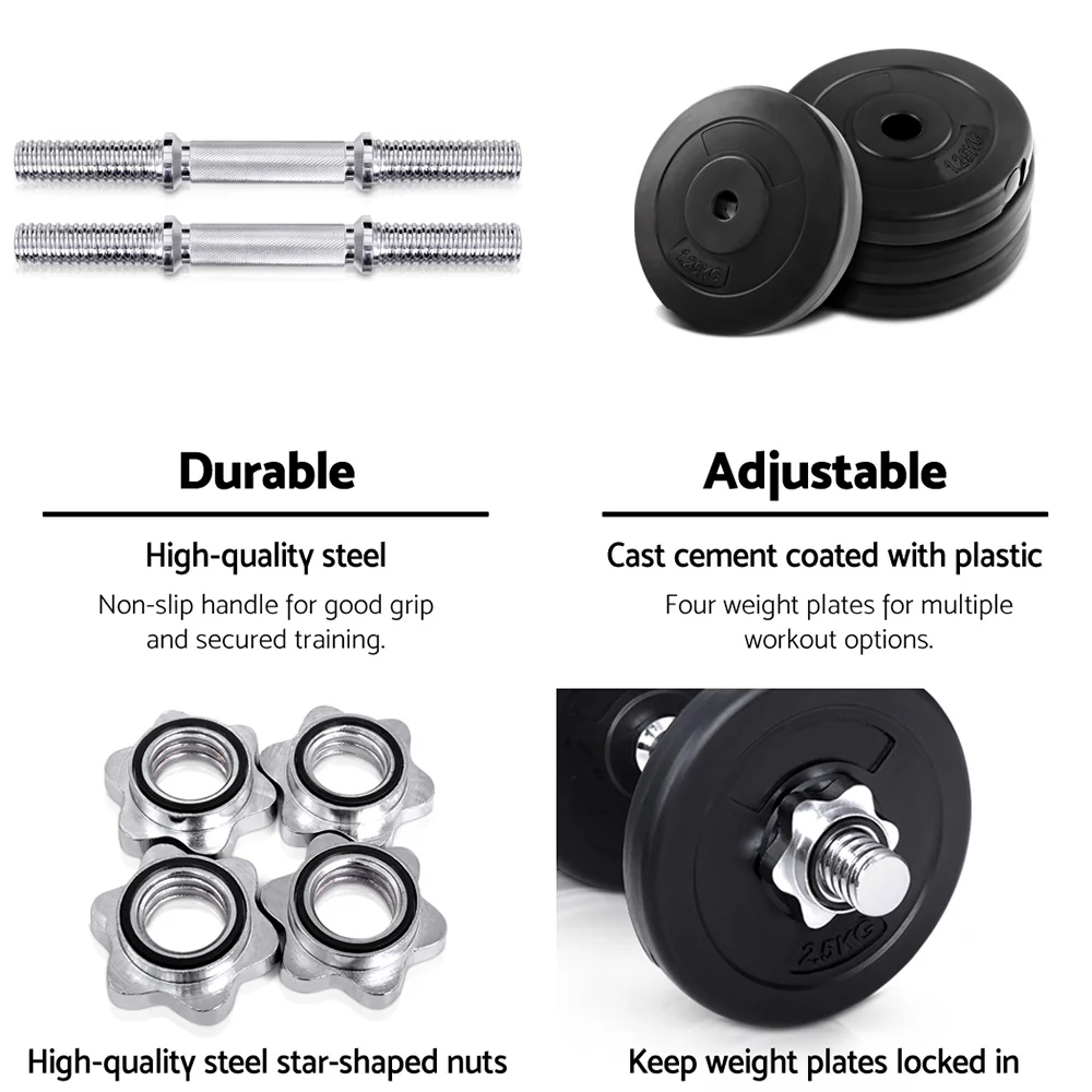 Everfit 15kg Dumbbell Set Weight Plates Dumbbells Lifting Bench - Image 5