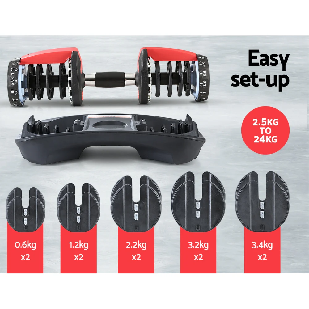 Everfit 24kg Dumbbells Adjustable Dumbbell Weight Plates Home Gym - Image 6