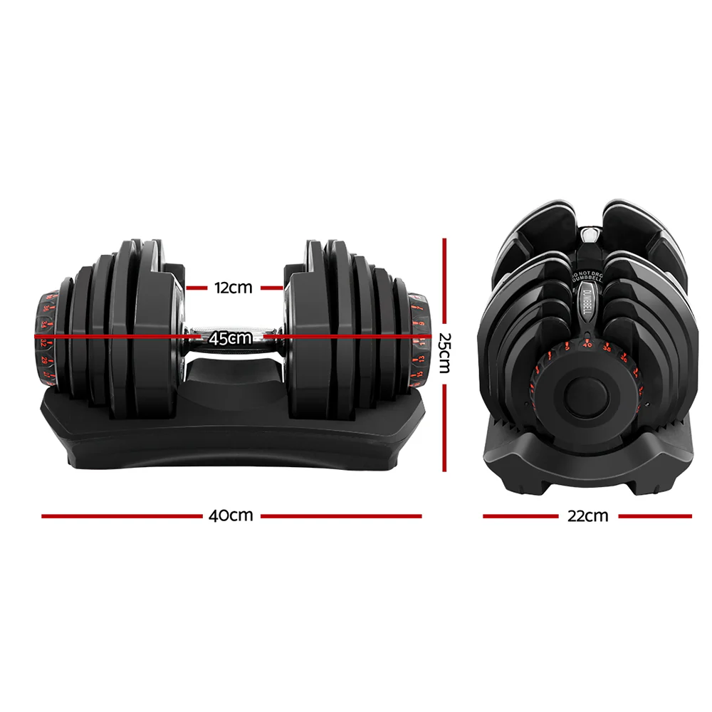 2x40KG Adjustable Dumbbells Dumbbell Set Rubber Weight Plates - Image 2
