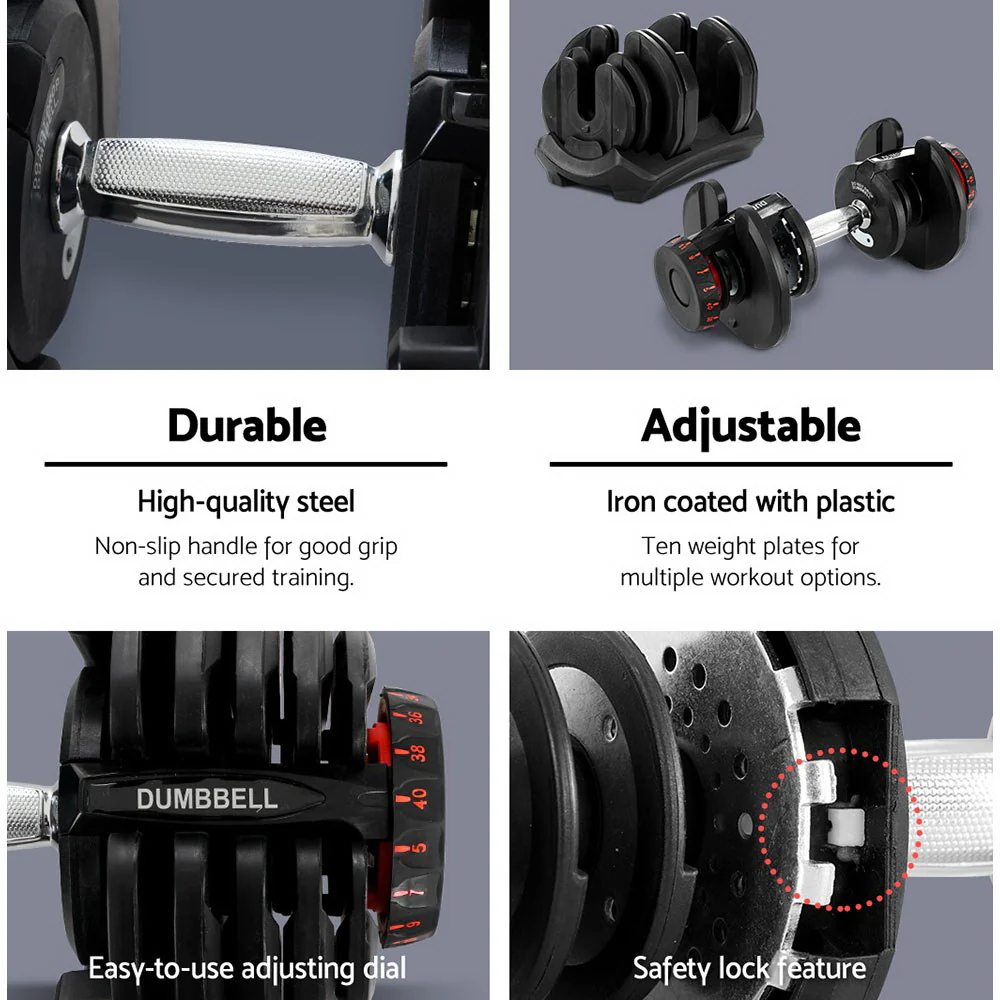 40KG Dumbbells Adjustable Dumbbell Weight Plates Home Gym Exercise - Image 4