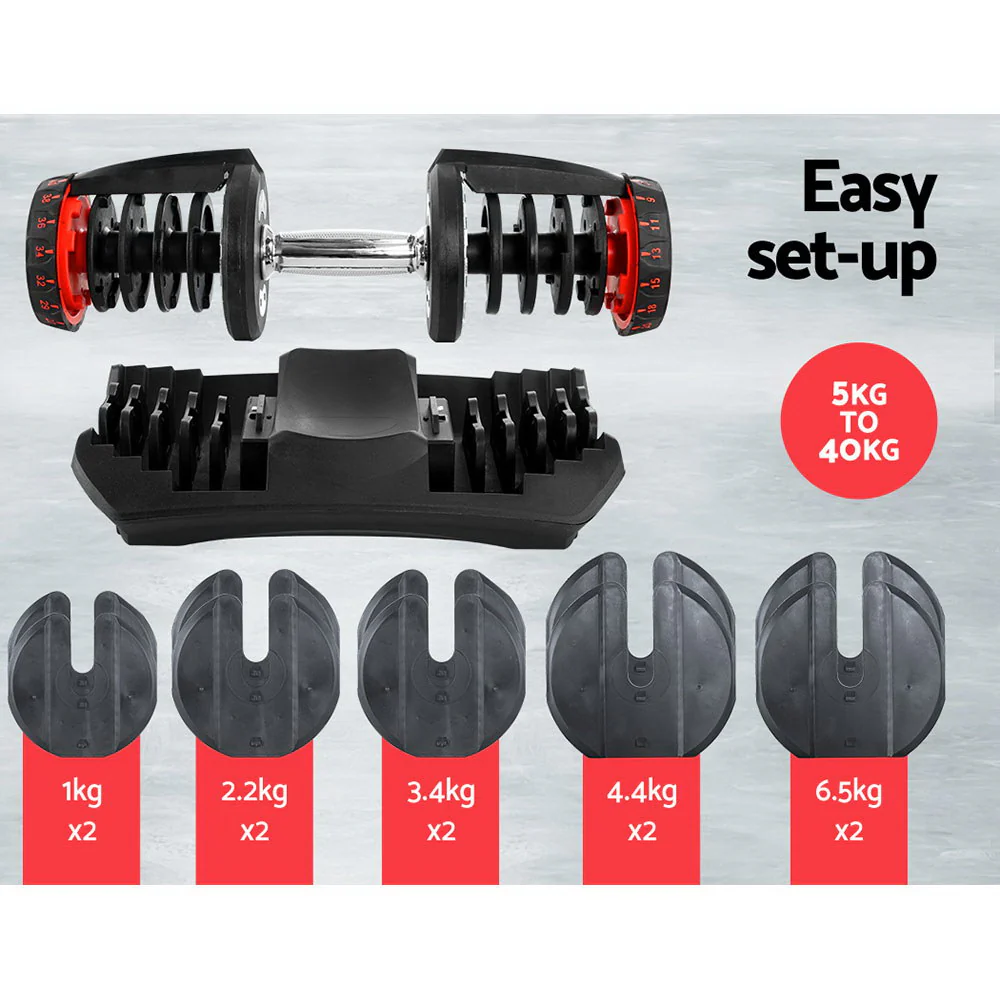 40KG Dumbbells Adjustable Dumbbell Weight Plates Home Gym Exercise - Image 5