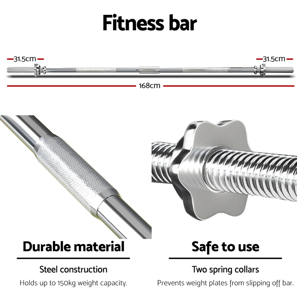 Everfit 58kg Barbell Set Weight Plates Bar Lifting Bench 168cm - Image 6
