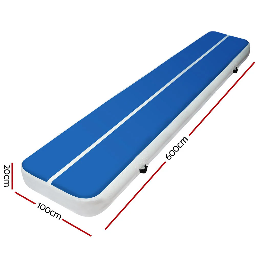 6m x 1m Inflatable Air Track Mat 20cm Thick Gymnastic Tumbling Blue And White - Image 2