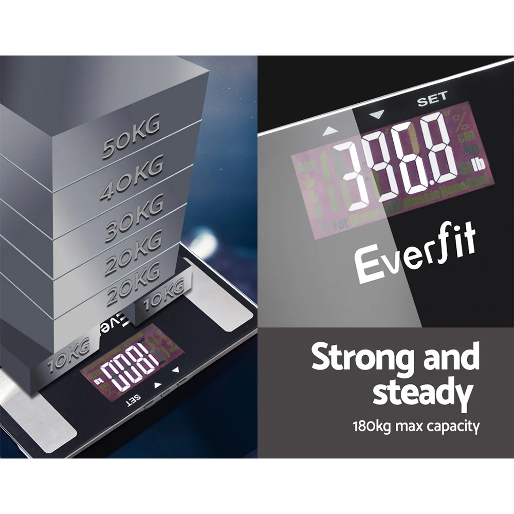 Everfit Body Fat Bathroom Scale Weighing Wireless Bluetooth Gym 180KG - Image 6
