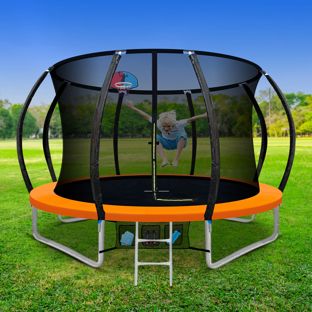 Everfit 10FT Trampoline for Kids w/ Ladder Enclosure Safety Net Rebounder Orange - Image 7