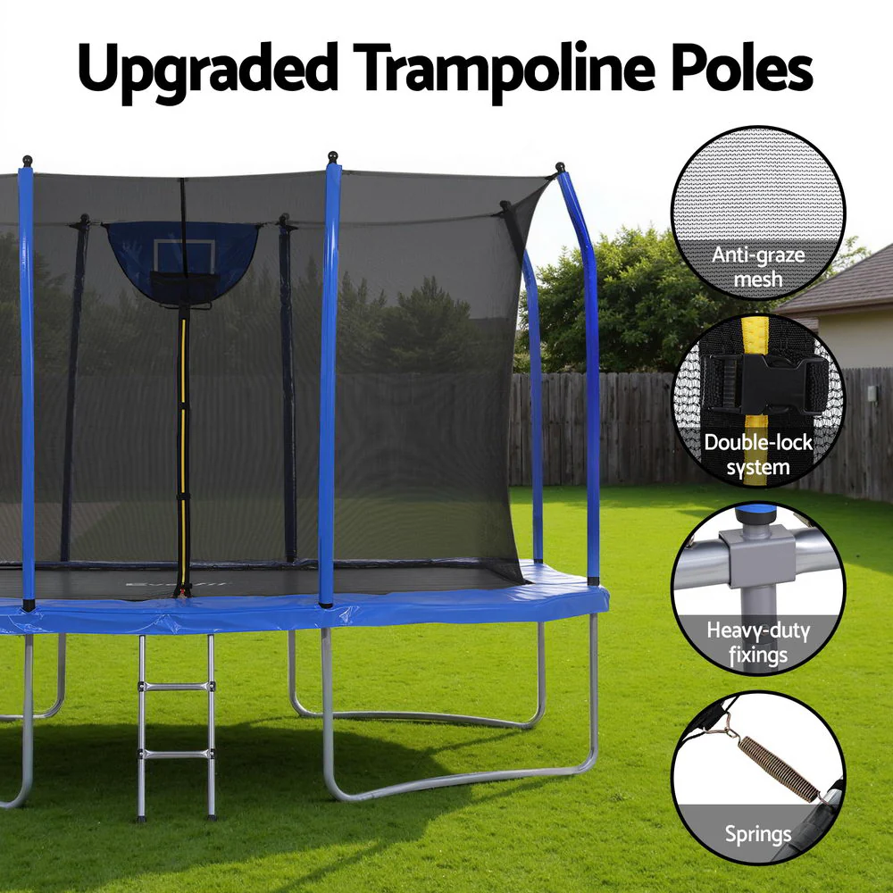 Everfit 12FT Trampoline Kids Rectangle Rebounder with Basketball Set Safety Net - Image 6