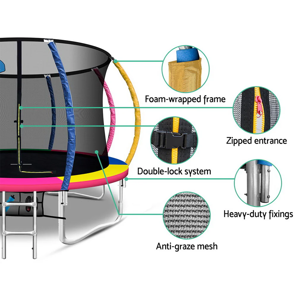 Everfit 12FT Trampoline for Kids w/ Ladder Enclosure Safety Net Rebounder Colors - Image 6