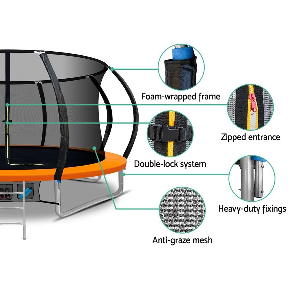 Everfit 12FT Trampoline for Kids w/ Ladder Enclosure Safety Net Rebounder Orange - Image 6