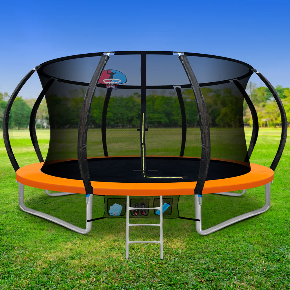 Everfit 12FT Trampoline for Kids w/ Ladder Enclosure Safety Net Rebounder Orange - Image 7