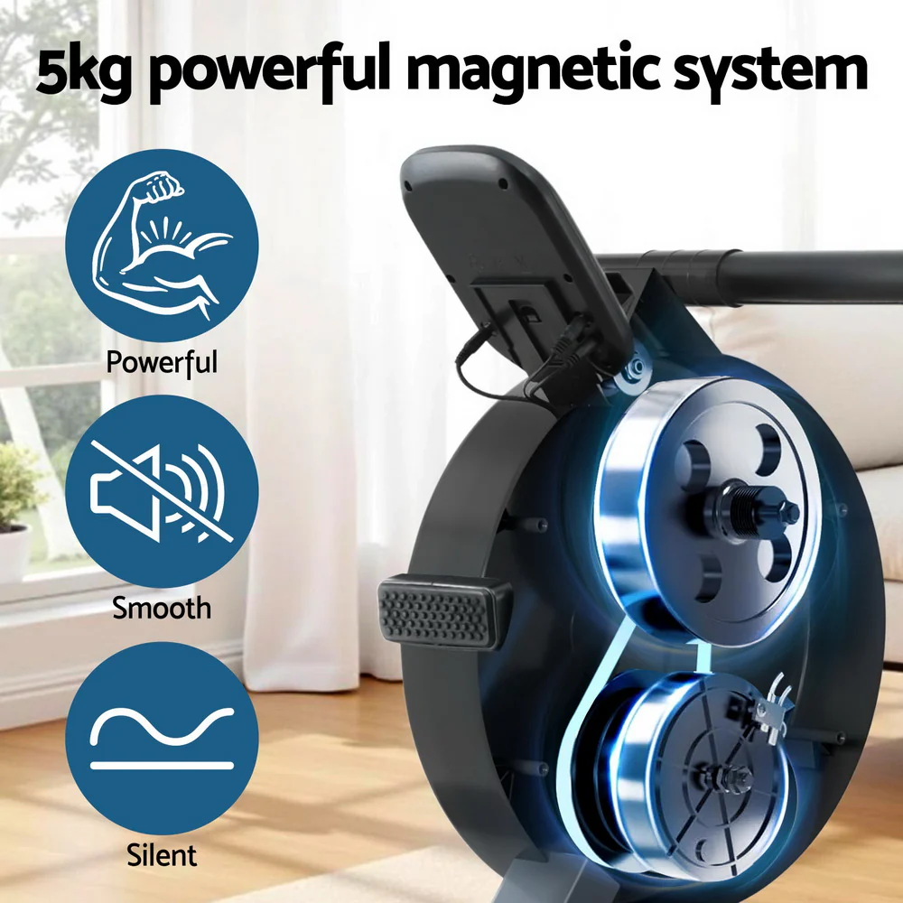 Everfit 16 Level Magnetic Rowing Machine for Home with App Connect Black - Image 5