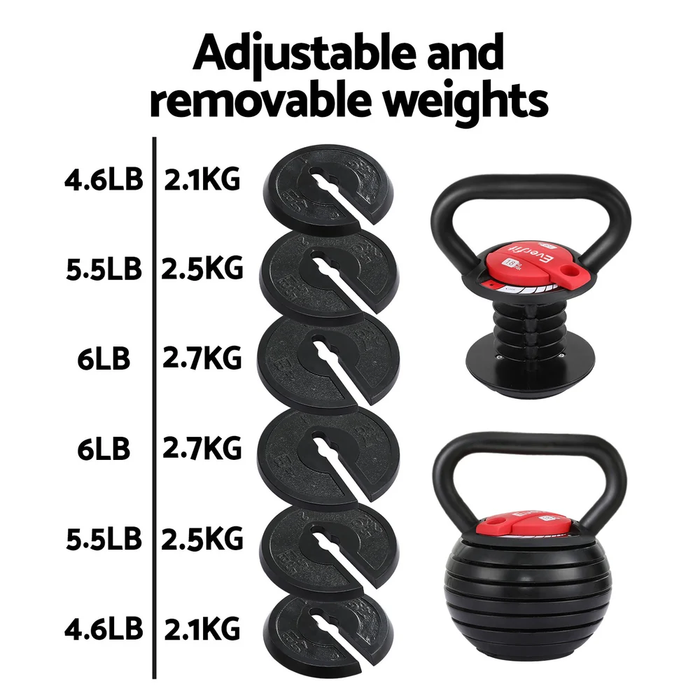 Everfit 18kg Adjustable Kettlebell Set Portable Kettle Bell Weight Dumbbells 10lbs 40lbs - Image 6