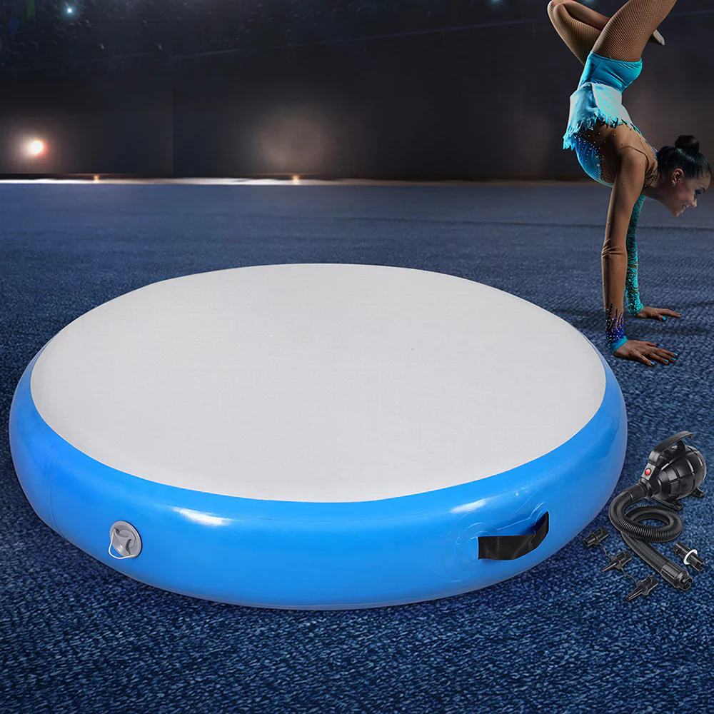 Everfit 1m Air Track Spot Inflatable Gymnastics Tumbling Mat Round W/ Pump Blue - Image 2