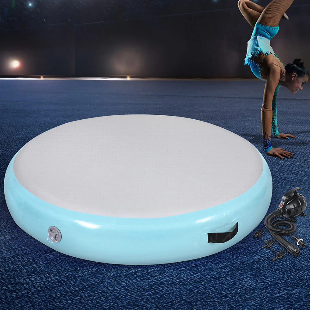 Everfit 1m Air Track Spot Inflatable Gymnastics Tumbling Mat Round W/ Pump Green - Image 2