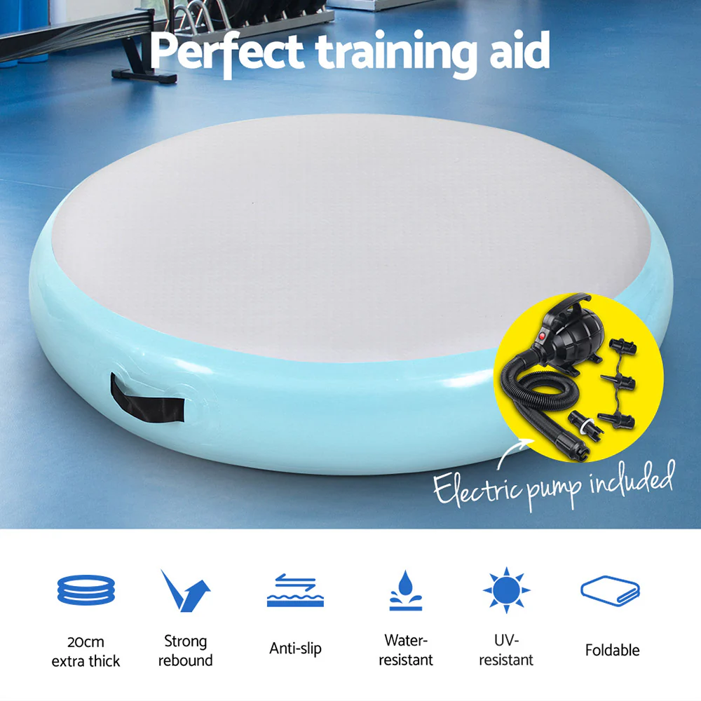 Everfit 1m Air Track Spot Inflatable Gymnastics Tumbling Mat Round W/ Pump Green - Image 5
