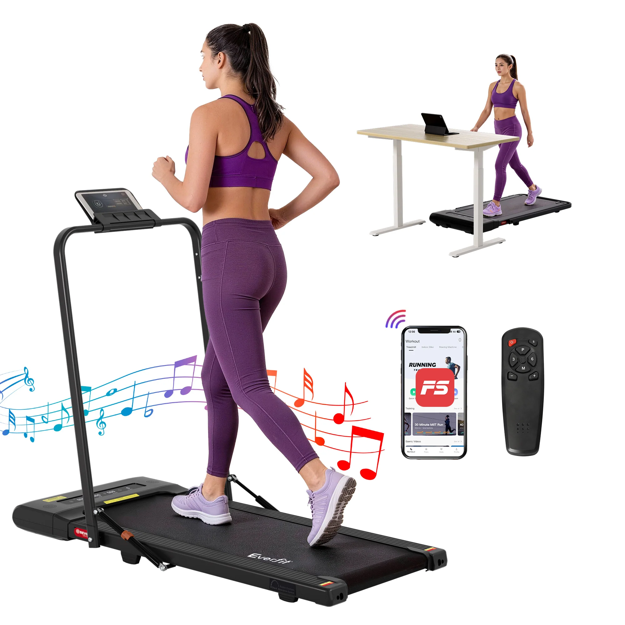 EVERFIT Walking Pad Treadmill 2 IN 1 Foldable 400mm Belt Black