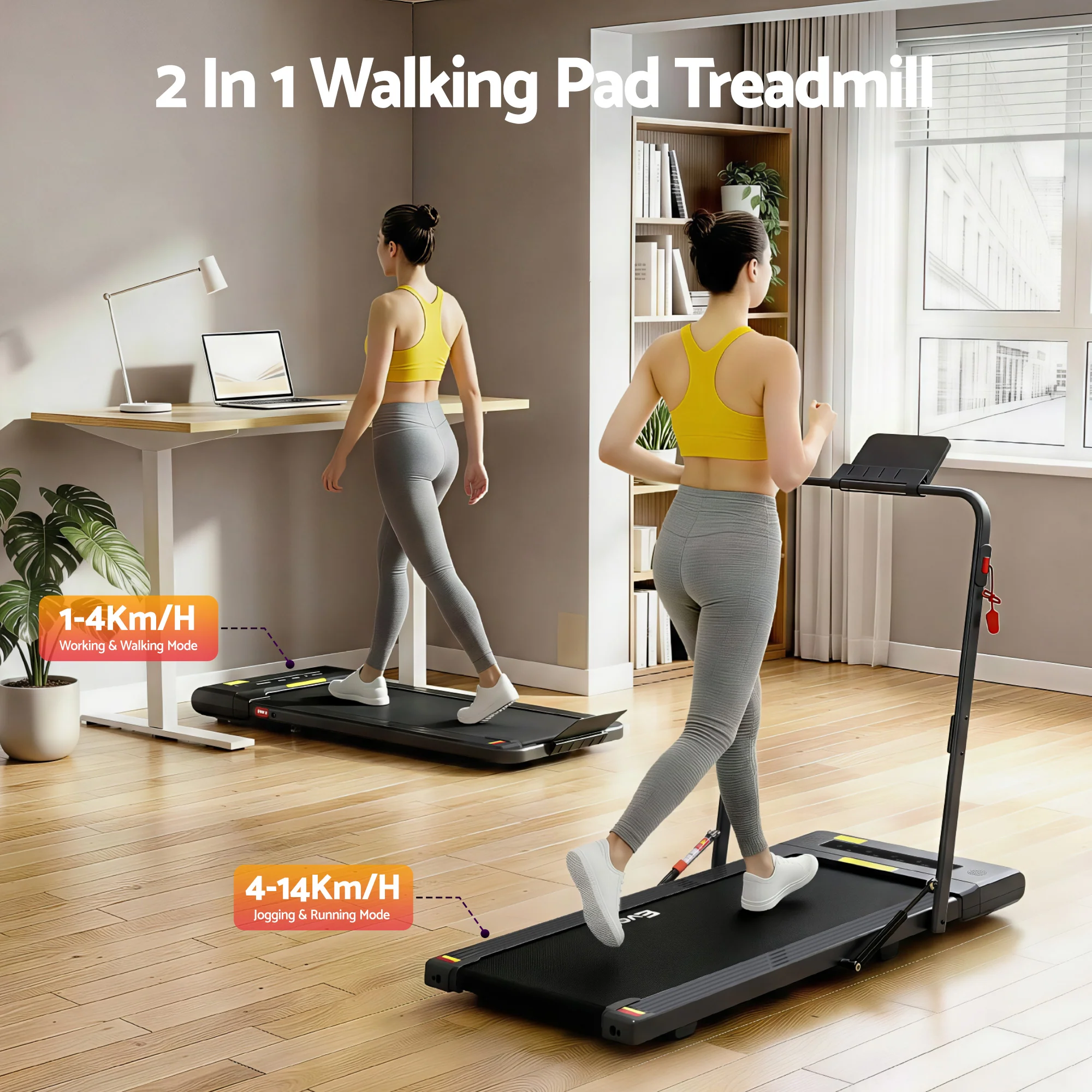 EVERFIT Walking Pad Treadmill 2 IN 1 Foldable 400mm Belt Black - Image 3