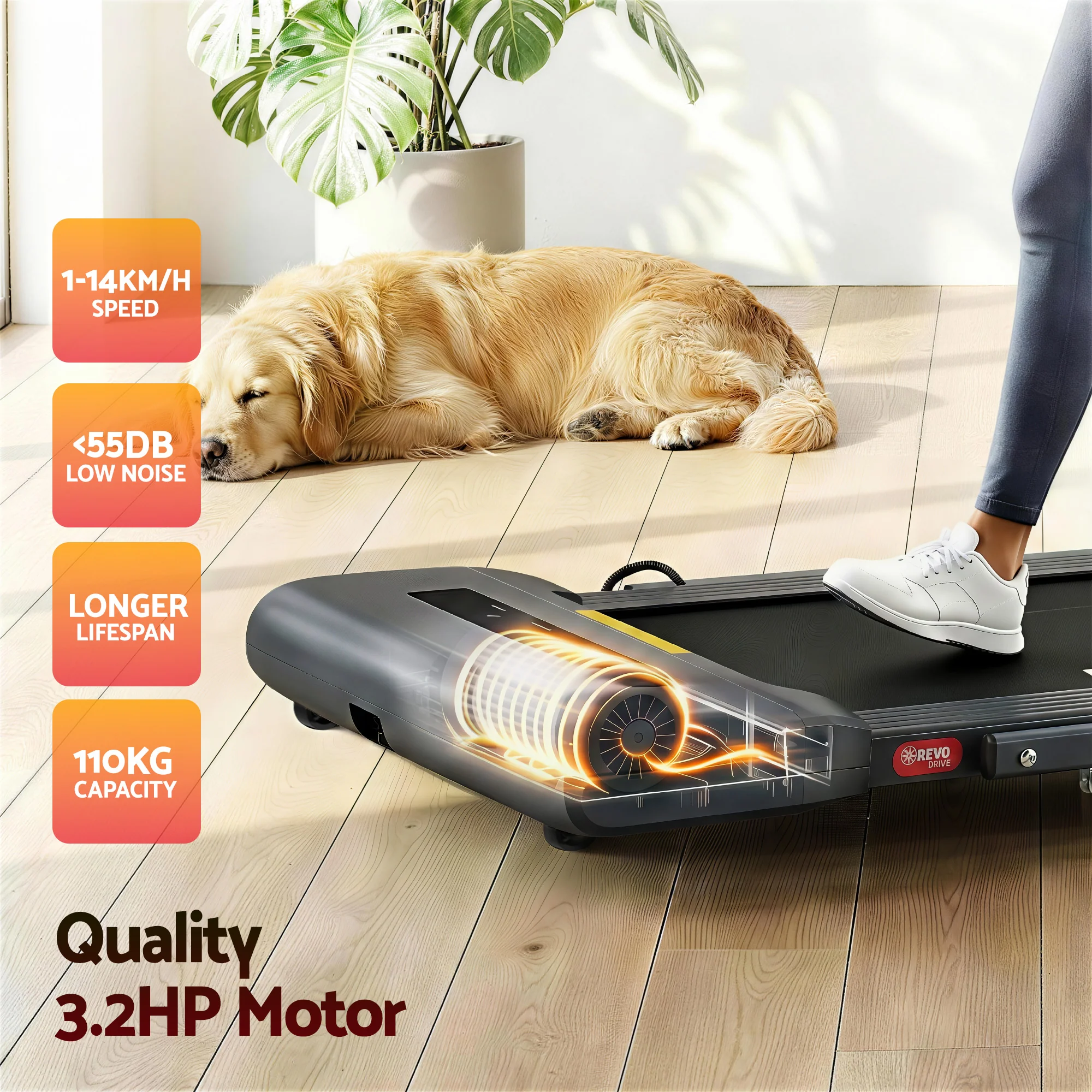 EVERFIT Walking Pad Treadmill 2 IN 1 Foldable 400mm Belt Black - Image 7
