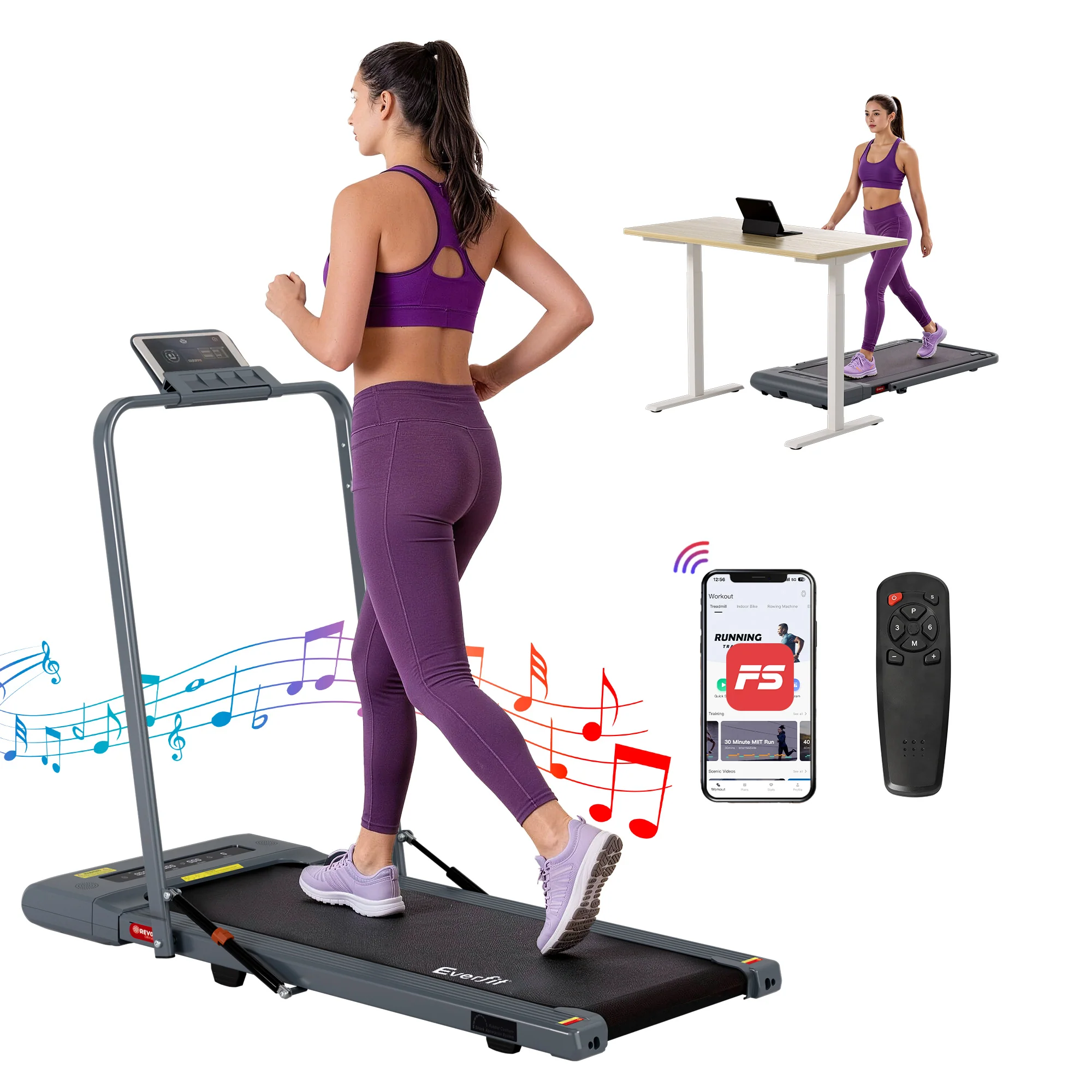 EVERFIT Walking Pad Treadmill 2 IN 1 Foldable 400mm Belt Grey
