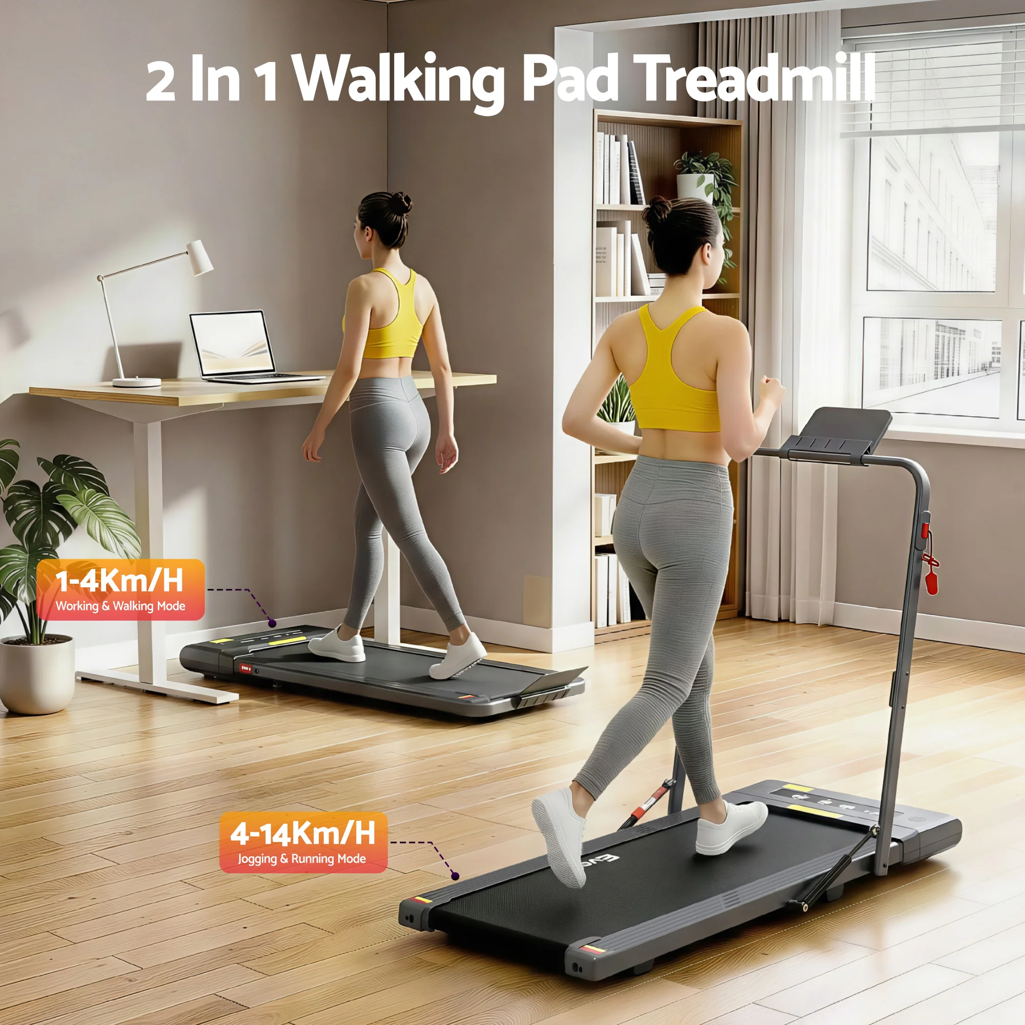 EVERFIT Walking Pad Treadmill 2 IN 1 Foldable 400mm Belt Grey - Image 3