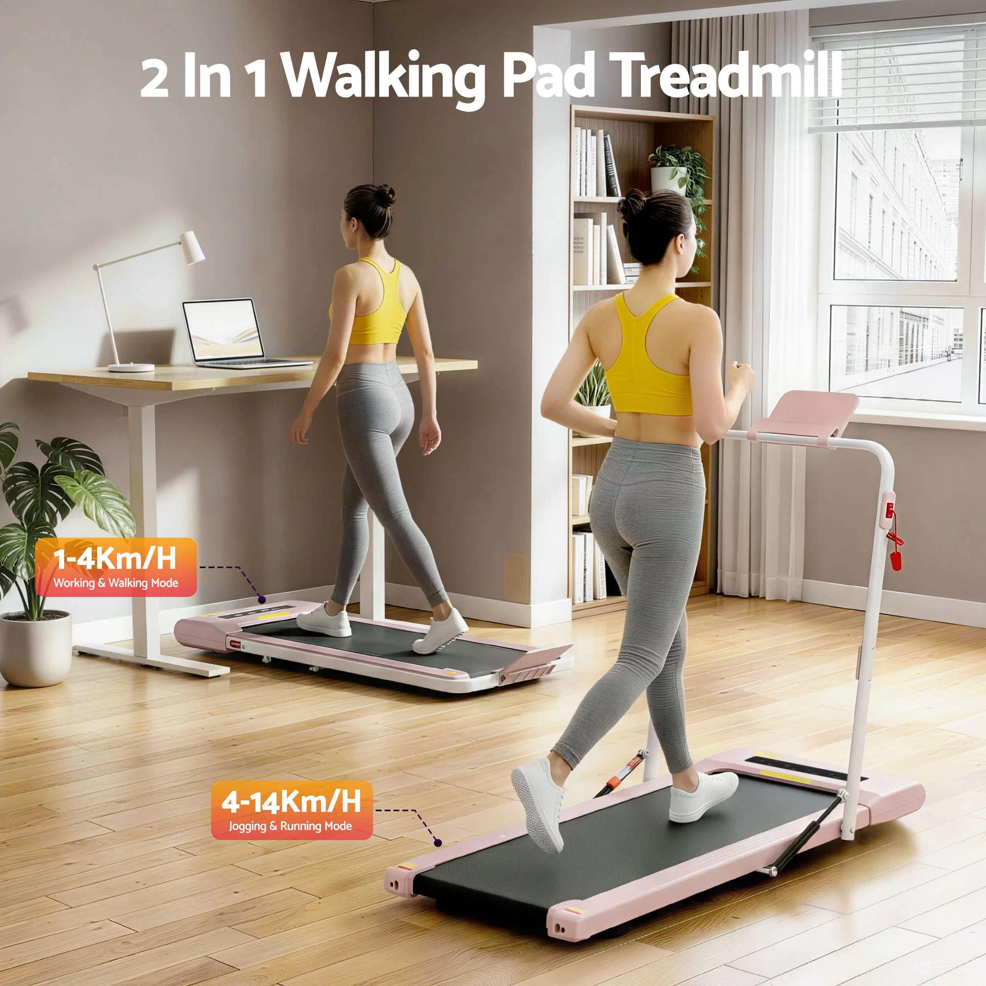Everfit Treadmill Electric Walking Pad Under Desk Home Gym Fitness 400mm Pink - Image 3