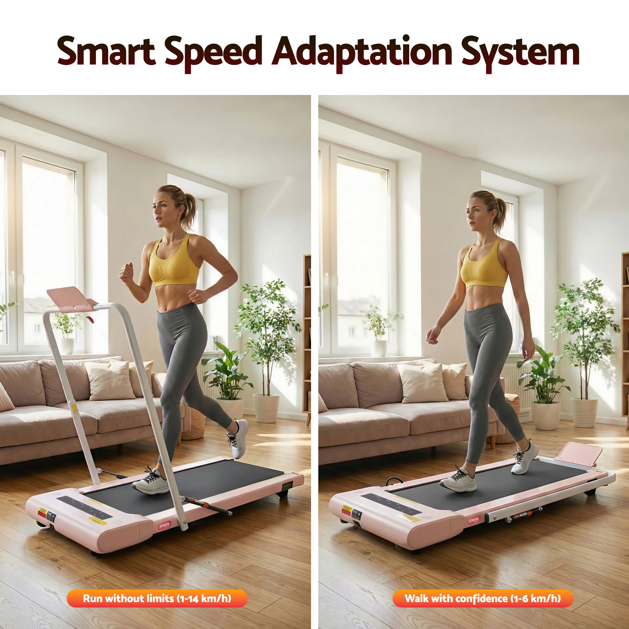 Everfit Treadmill Electric Walking Pad Under Desk Home Gym Fitness 400mm Pink - Image 4