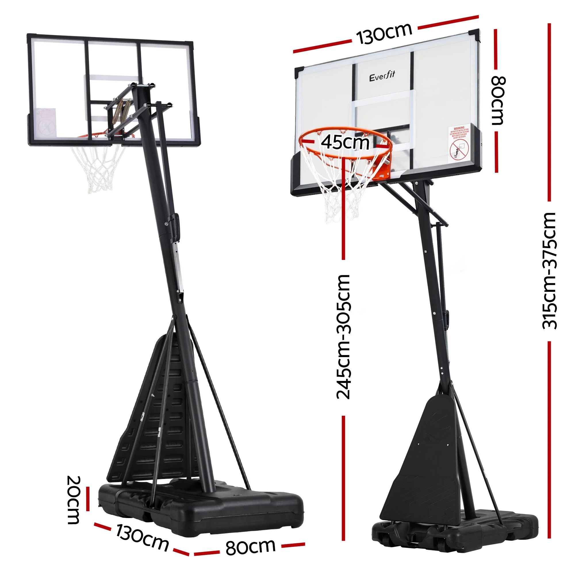 Everfit 3.05M Basketball Hoop Stand System Portable Height Adjustable Net Ring - Image 2