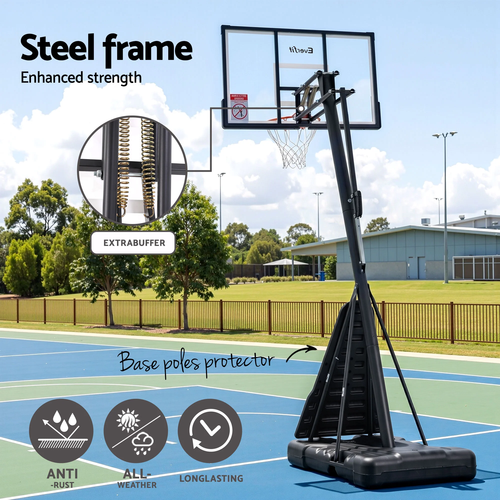 Everfit 3.05M Basketball Hoop Stand System Portable Height Adjustable Net Ring - Image 6
