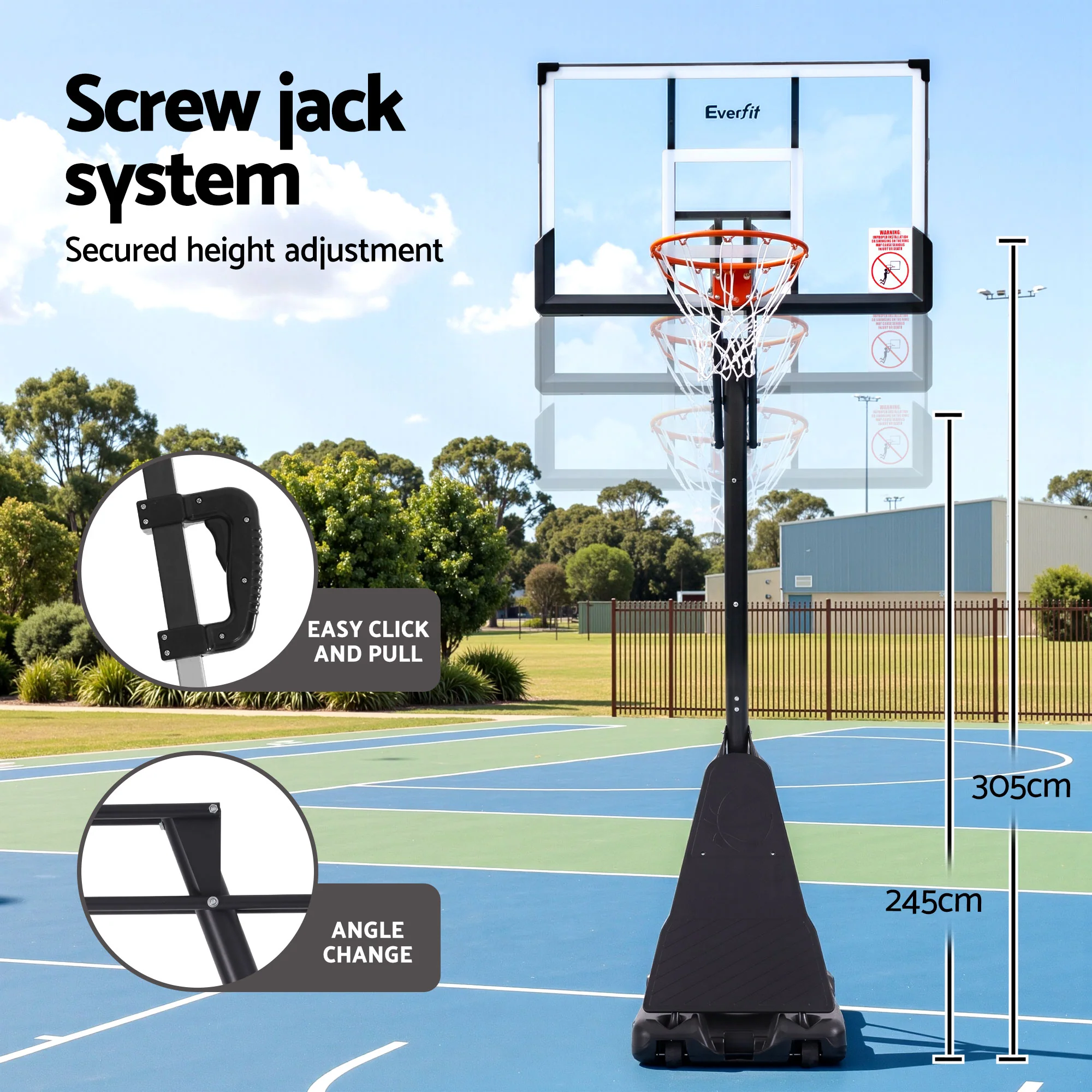 Everfit 3.05M Basketball Hoop Stand System Portable Height Adjustable Net Ring - Image 7
