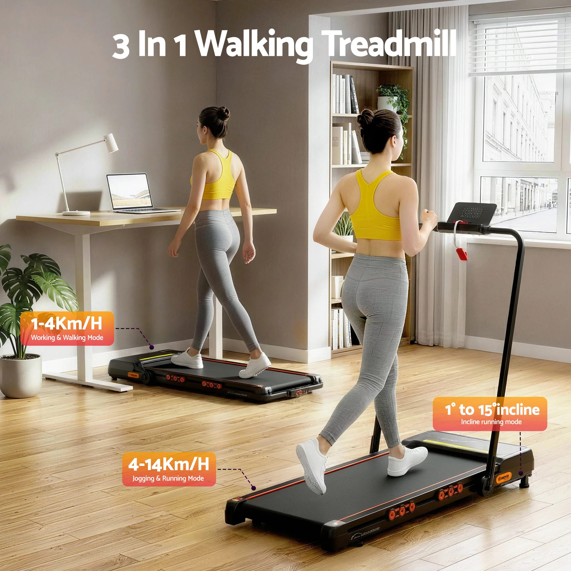 Everfit Treadmill Electric Walking Pad Auto Incline Foldable for Home Gym Black - Image 4
