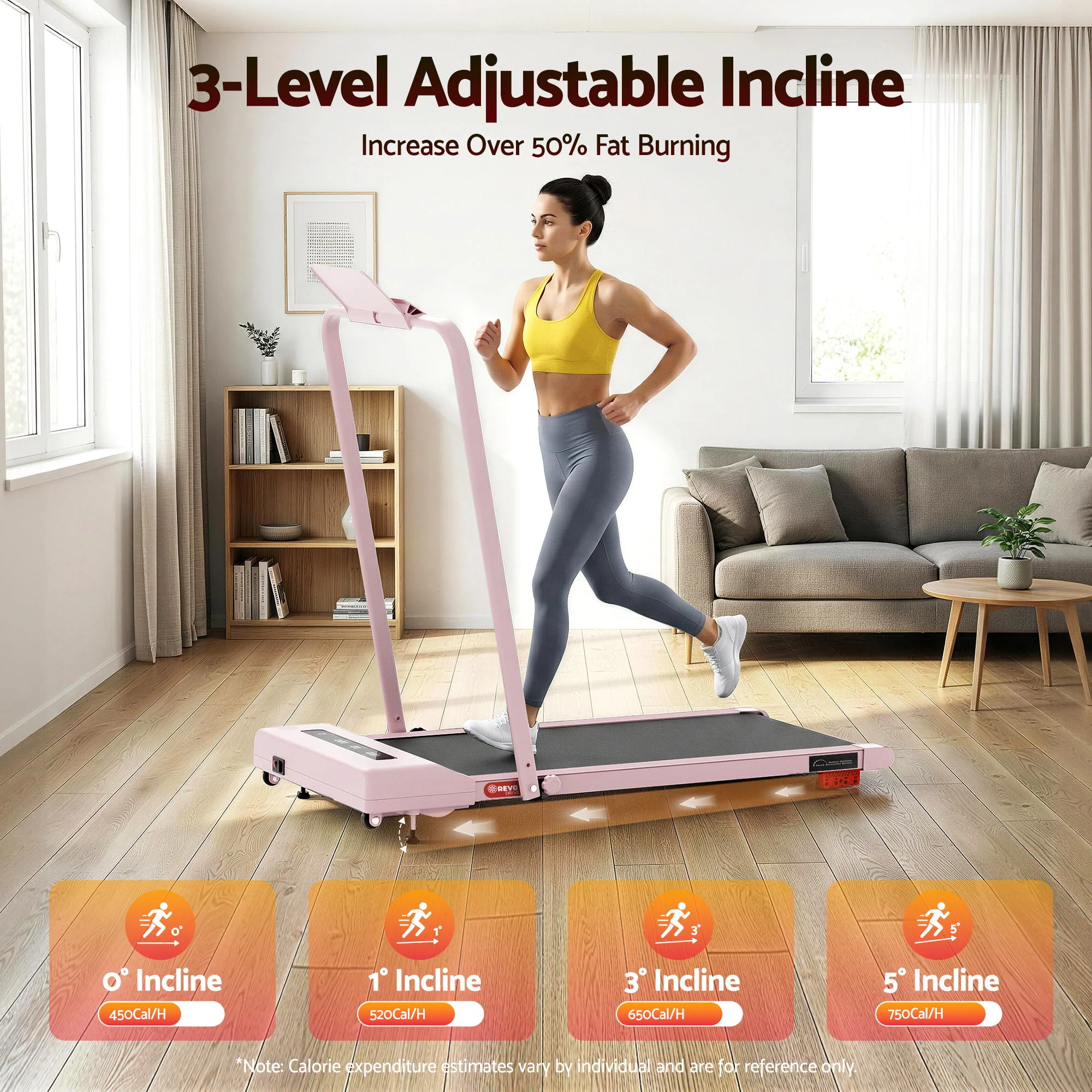 Everfit Treadmill Electric Walking Pad Incline Under Desk 380mm Pink - Image 7