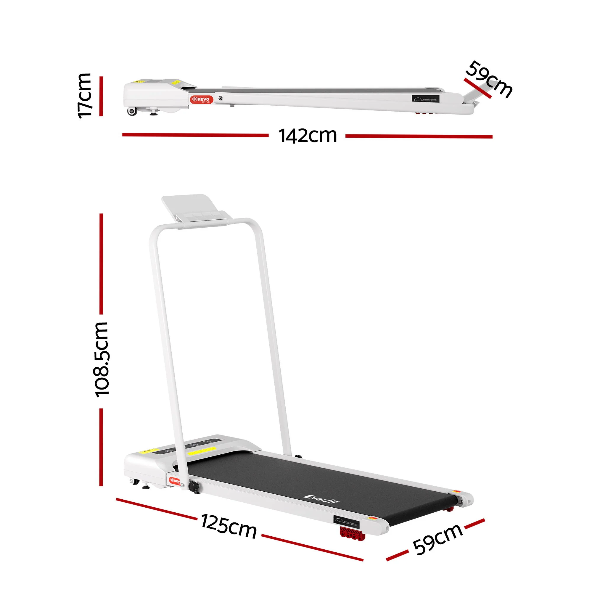 Everfit 3 in 1 Treadmill Electric Walking Pad Incline Under Desk 380mm White - Image 2