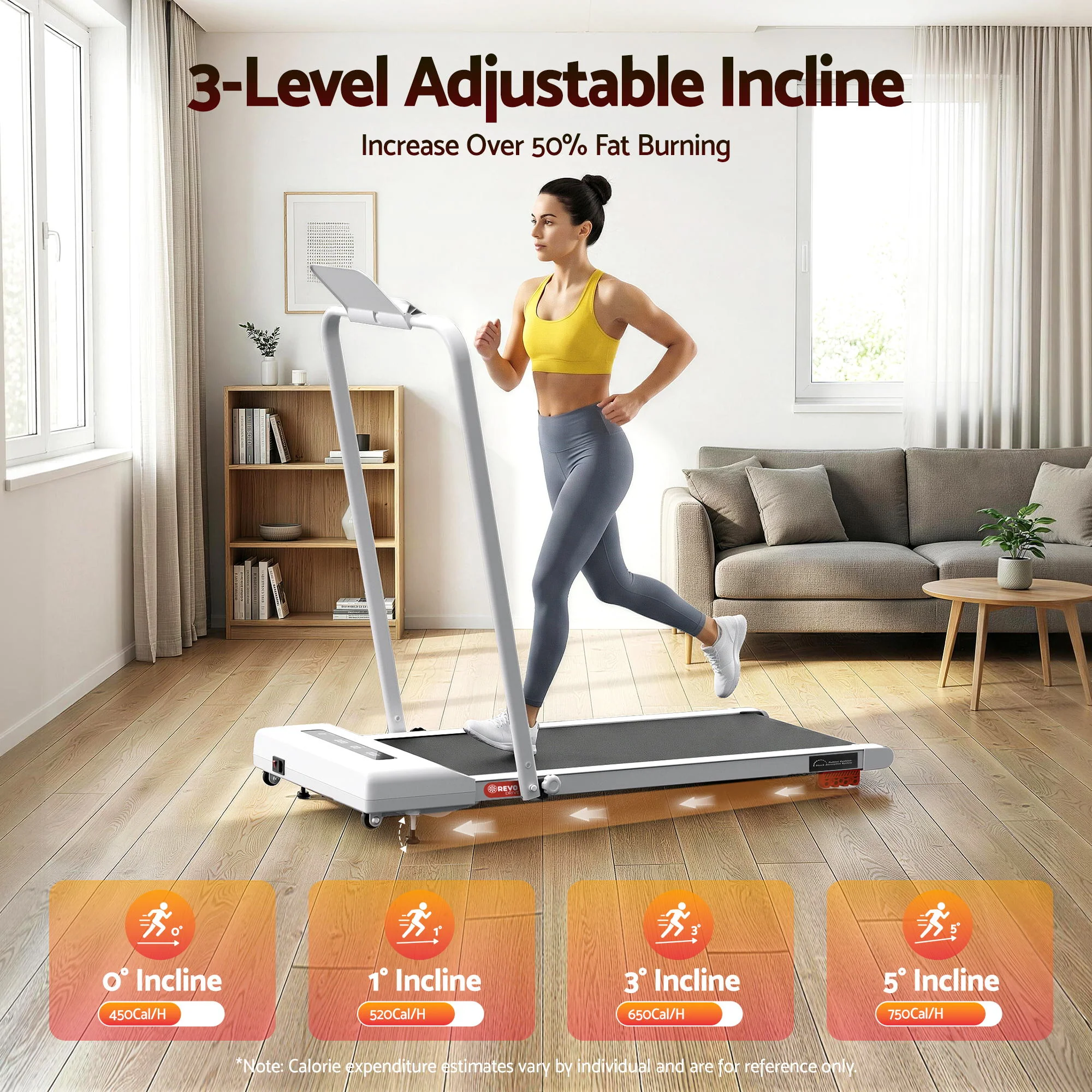 Everfit 3 in 1 Treadmill Electric Walking Pad Incline Under Desk 380mm White - Image 7
