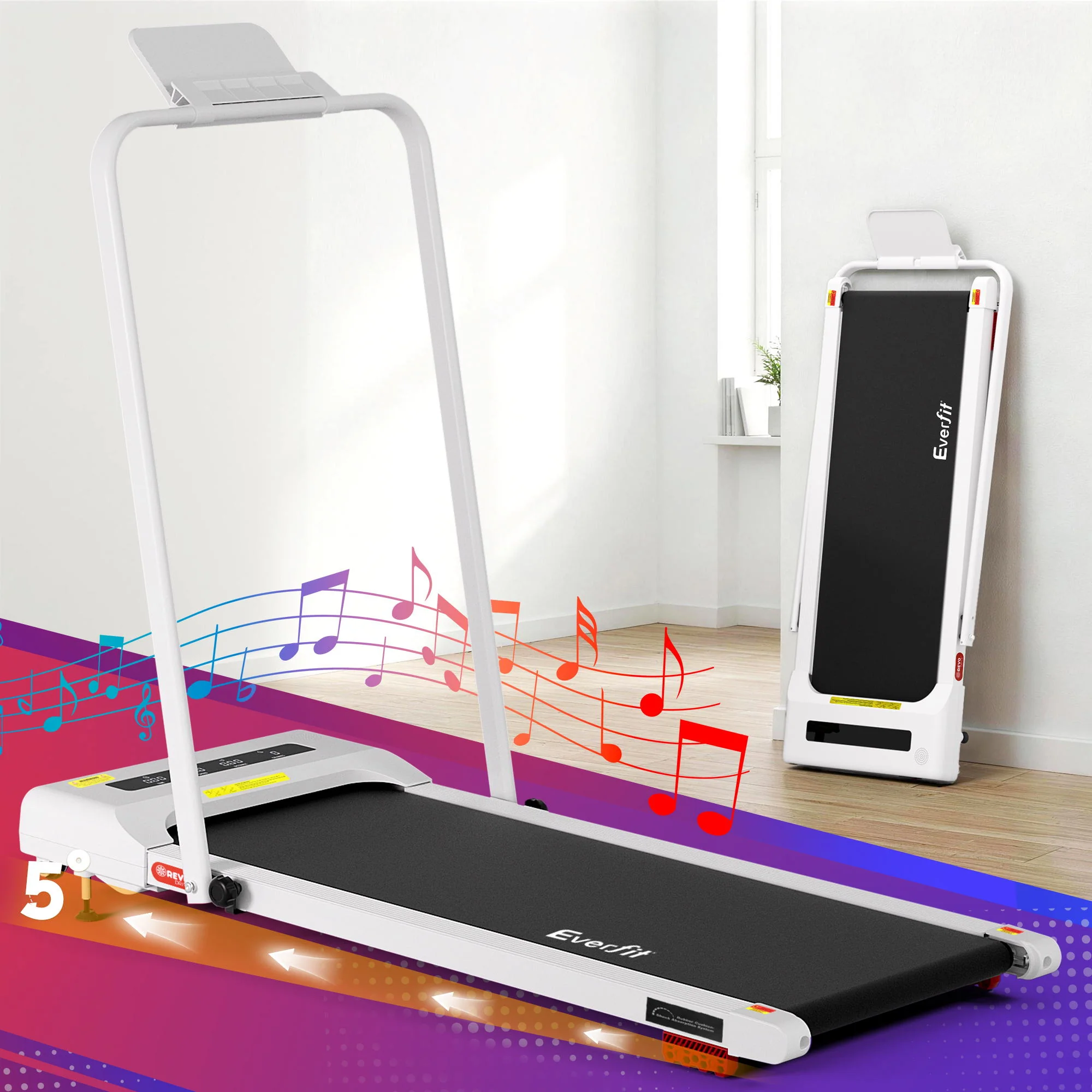 Everfit 3 in 1 Treadmill Electric Walking Pad Incline Under Desk 380mm White - Image 8