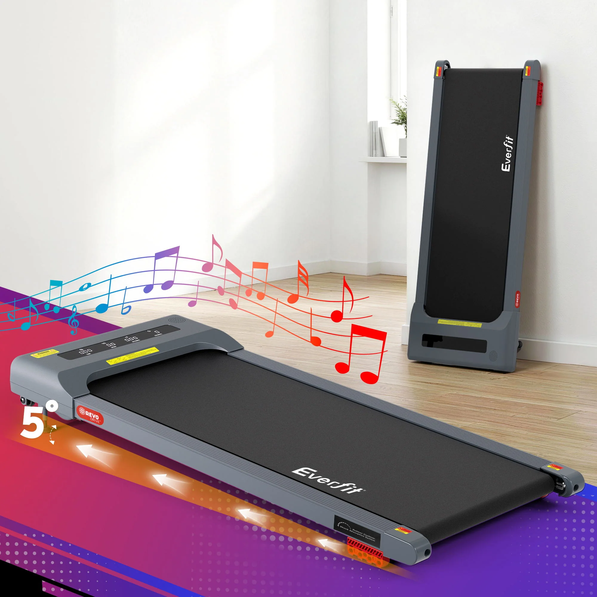 Everfit Treadmill Electric Walking Pad Incline Under Desk Home Gym 380mm Grey - Image 8