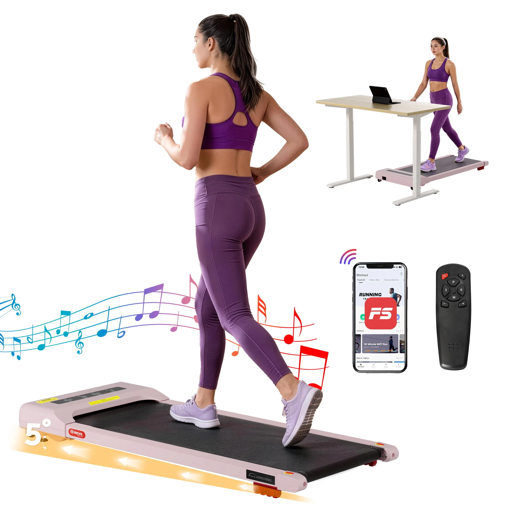 Everfit 3 in 1 Treadmill Electric Walking Pad Incline Under Desk Home Gym 380mm Pink