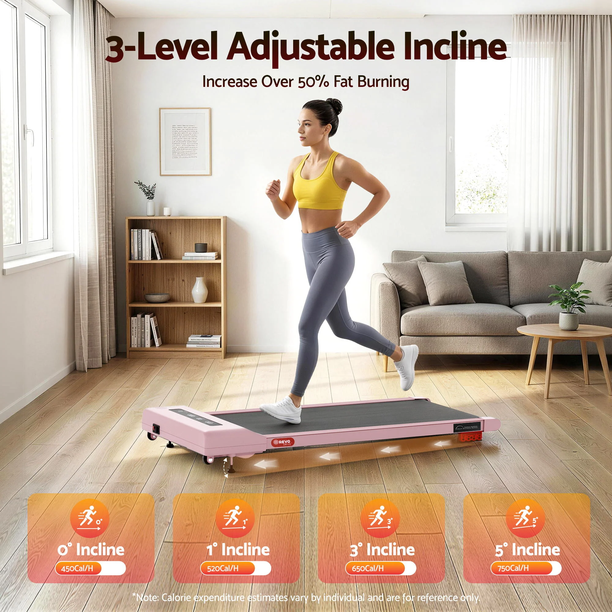 Everfit 3 in 1 Treadmill Electric Walking Pad Incline Under Desk Home Gym 380mm Pink - Image 7