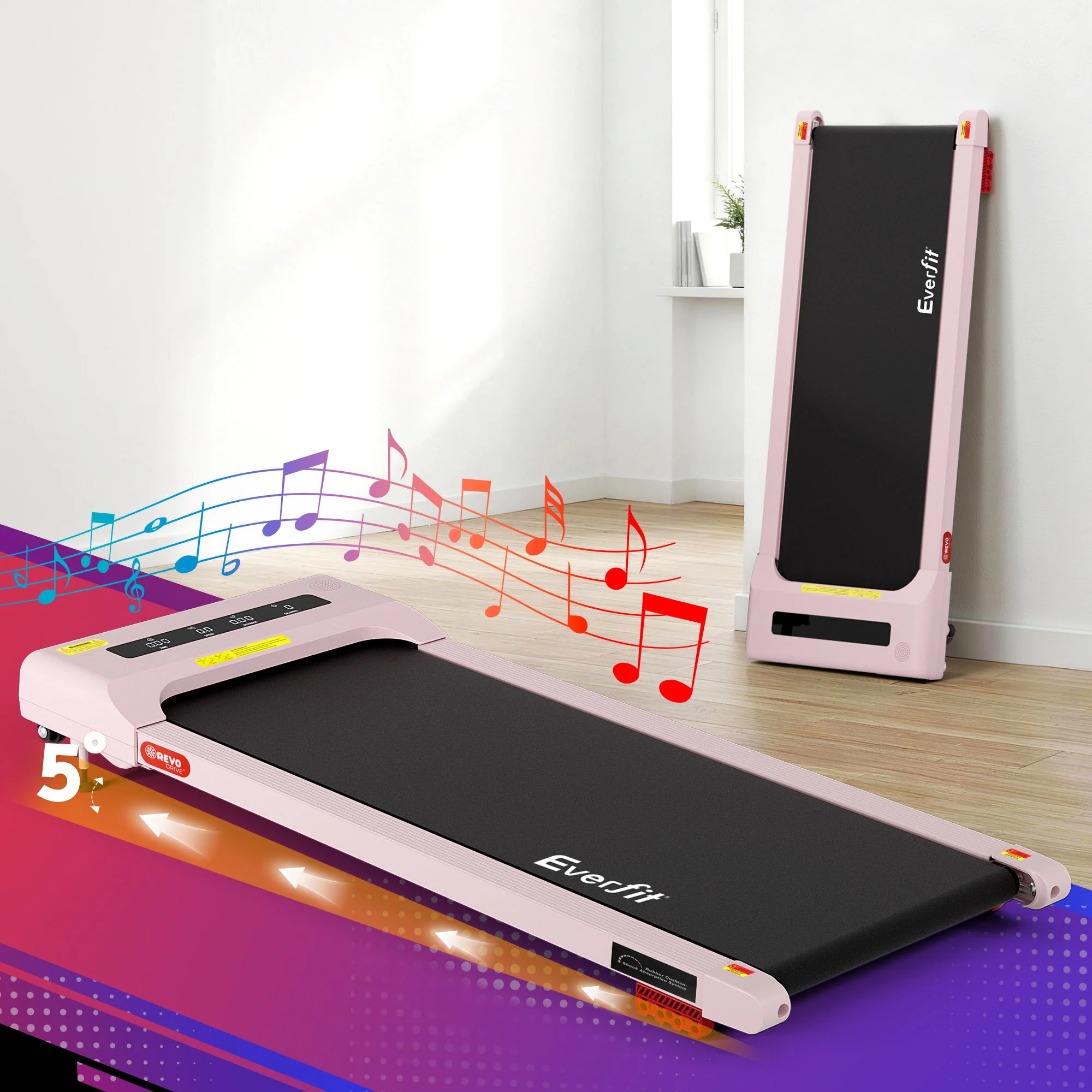Everfit 3 in 1 Treadmill Electric Walking Pad Incline Under Desk Home Gym 380mm Pink - Image 8