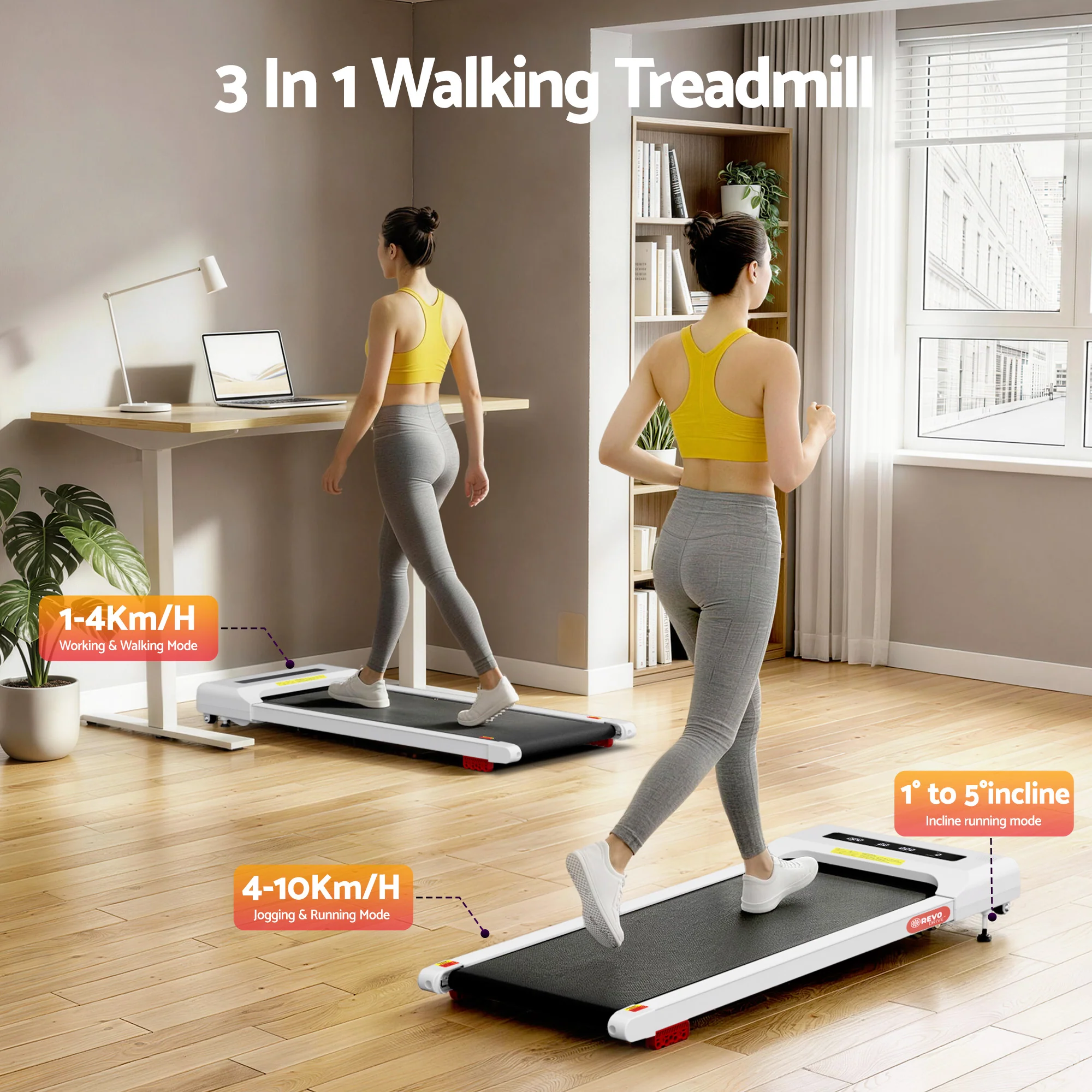 Everfit Treadmill Electric Walking Pad Incline Under Desk Home Gym 380mm White - Image 2