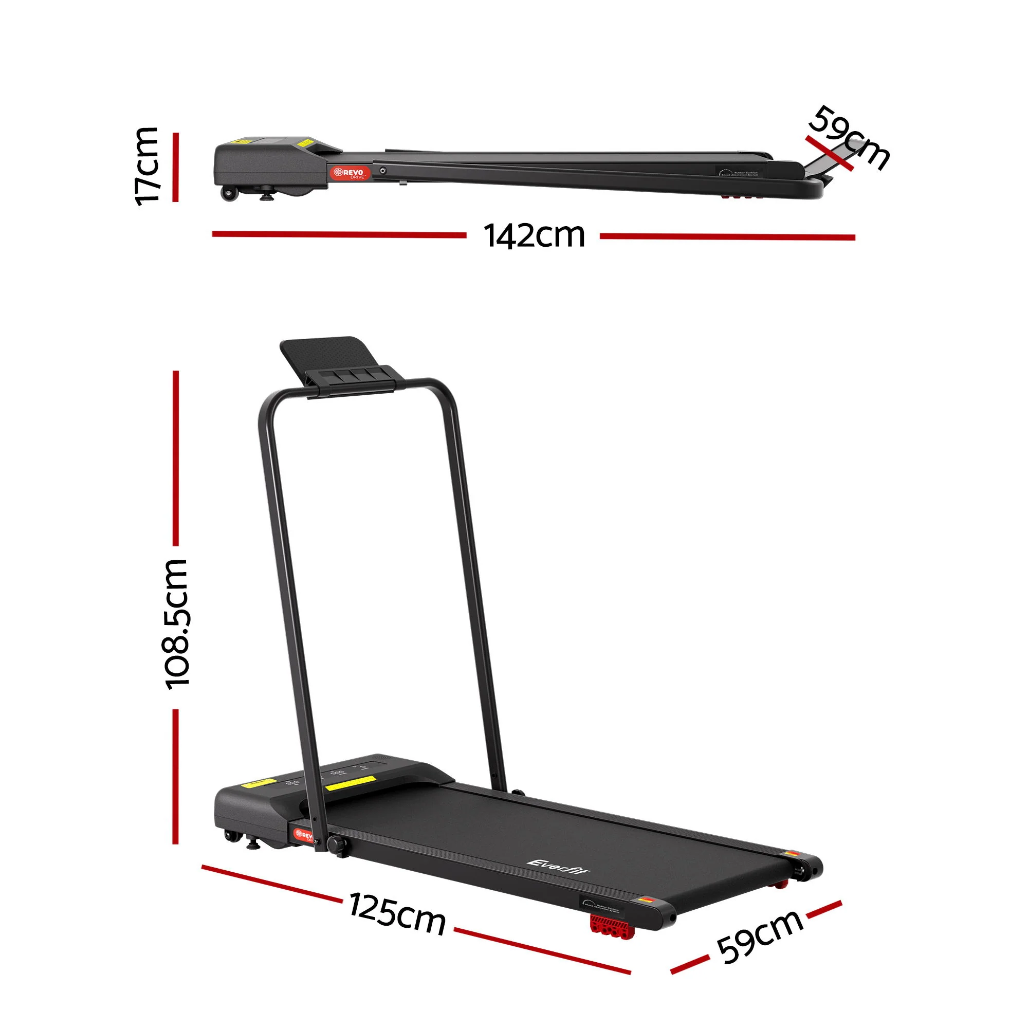 Everfit 3 in 1 Treadmill Electric Walking Pad Under Desk Office Home Gym Incline 380mm Black - Image 2