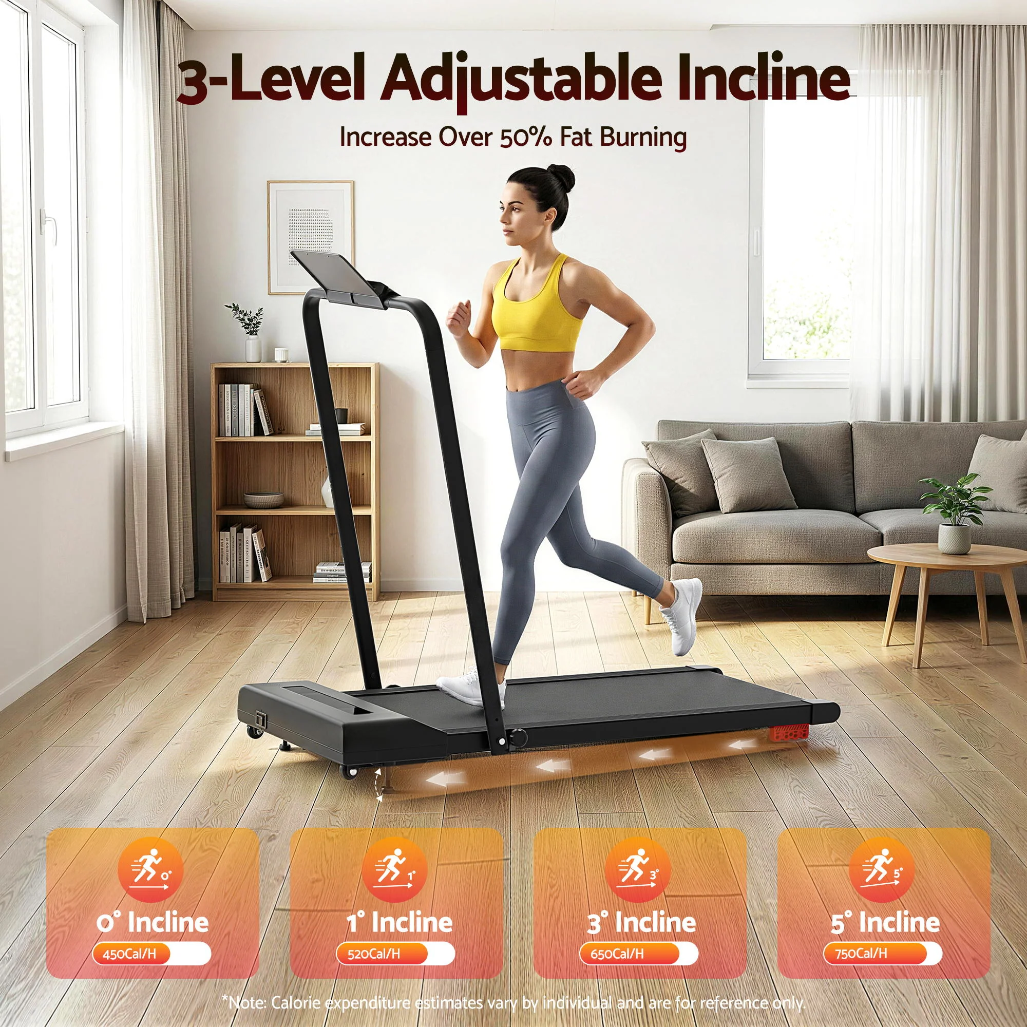 Everfit 3 in 1 Treadmill Electric Walking Pad Under Desk Office Home Gym Incline 380mm Black - Image 7