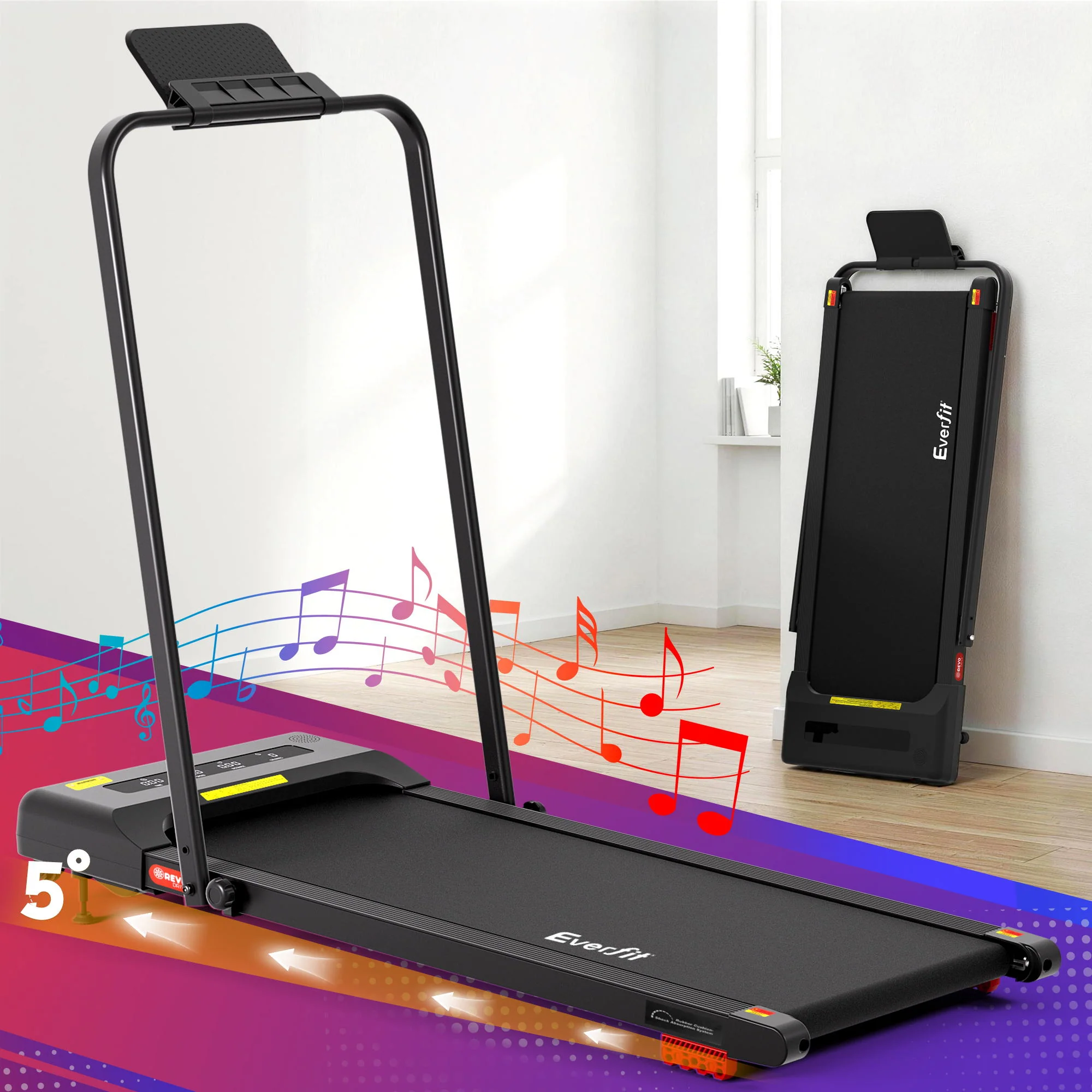 Everfit 3 in 1 Treadmill Electric Walking Pad Under Desk Office Home Gym Incline 380mm Black - Image 8