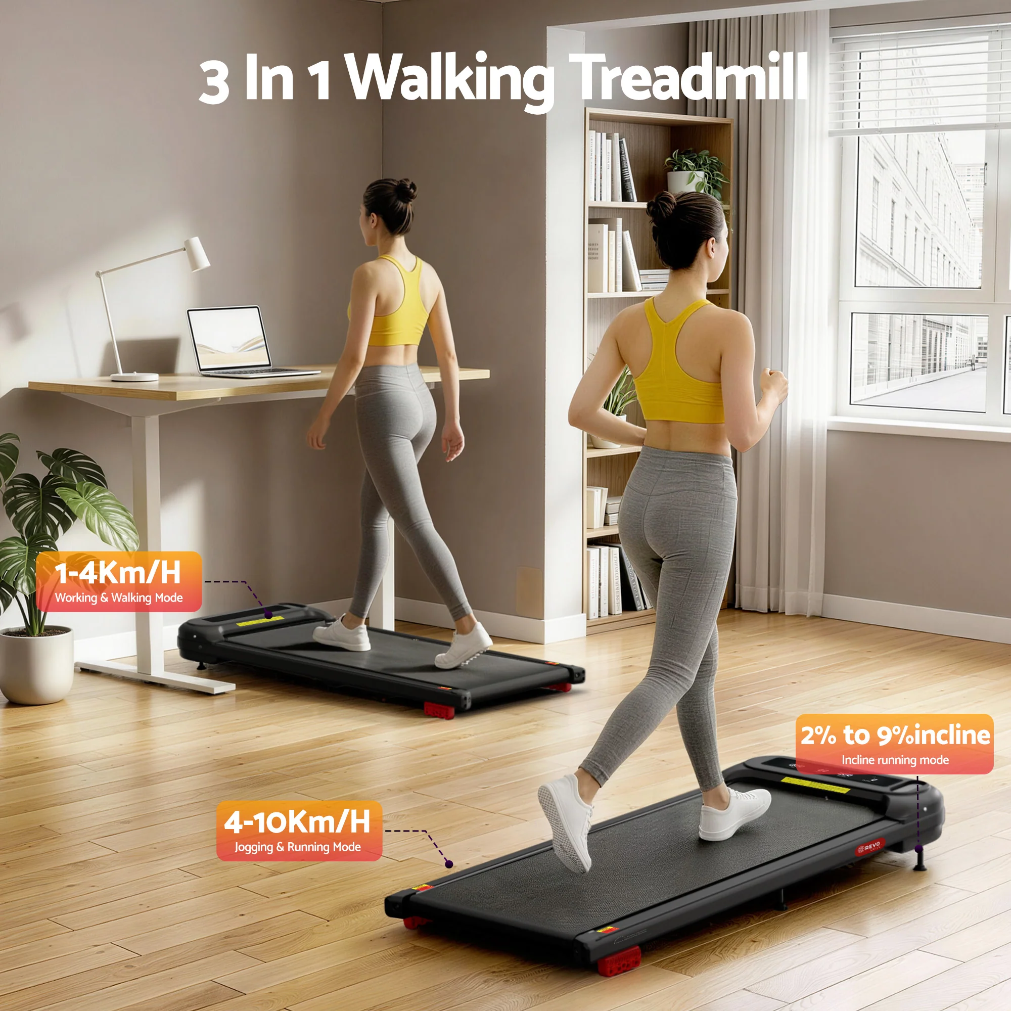 Everfit Treadmill Electric Walking Pad with Incline Under Desk Home Gym Black - Image 2