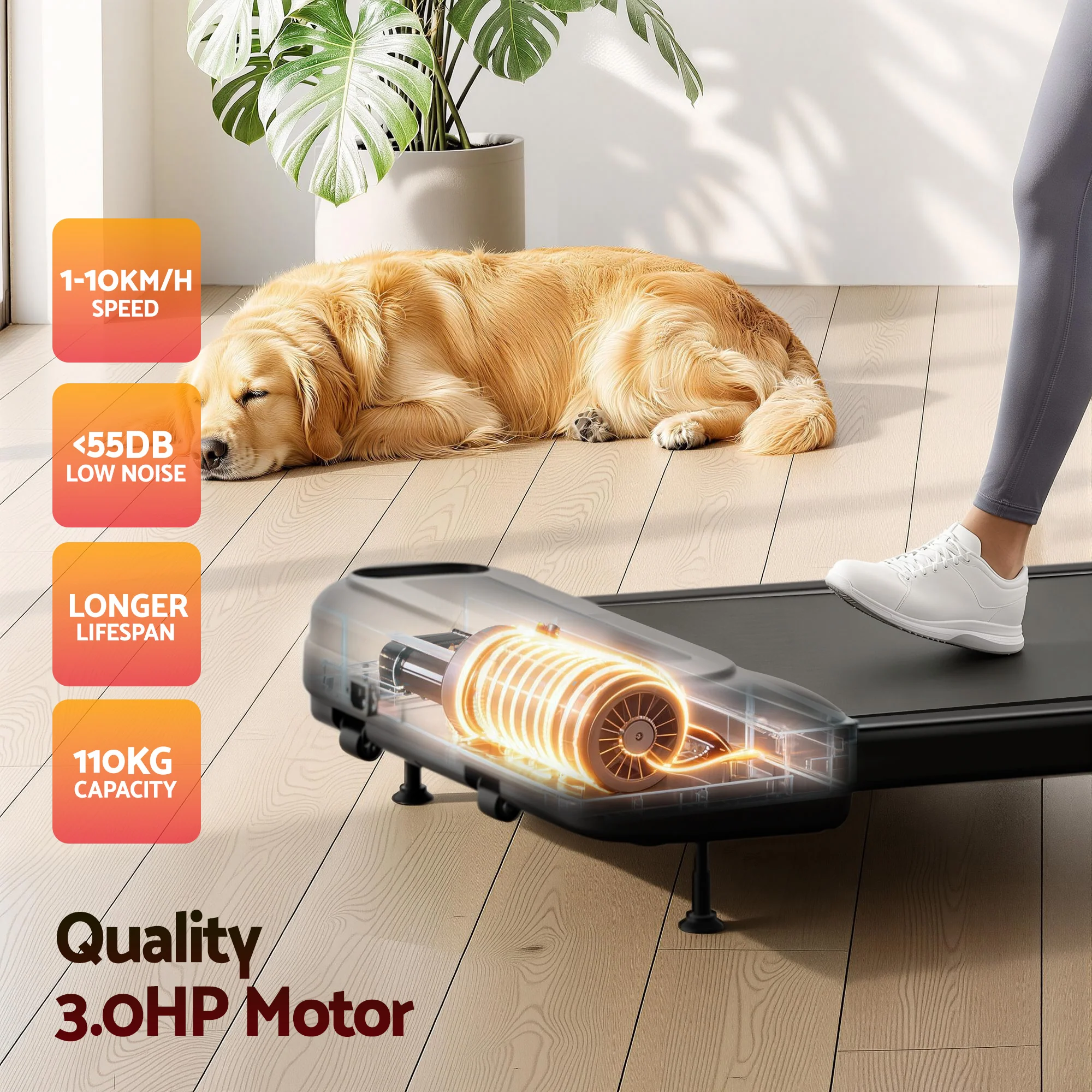 Everfit Treadmill Electric Walking Pad with Incline Under Desk Home Gym Black - Image 6