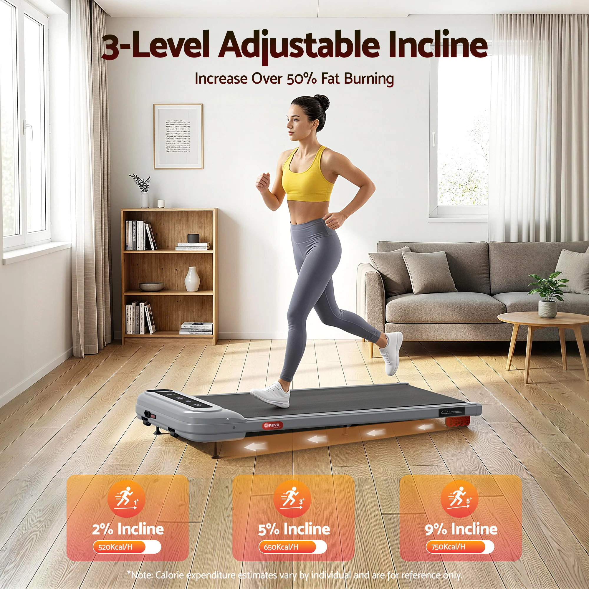 Everfit Treadmill Electric Walking Pad with Incline Under Desk Home Gym Grey - Image 4