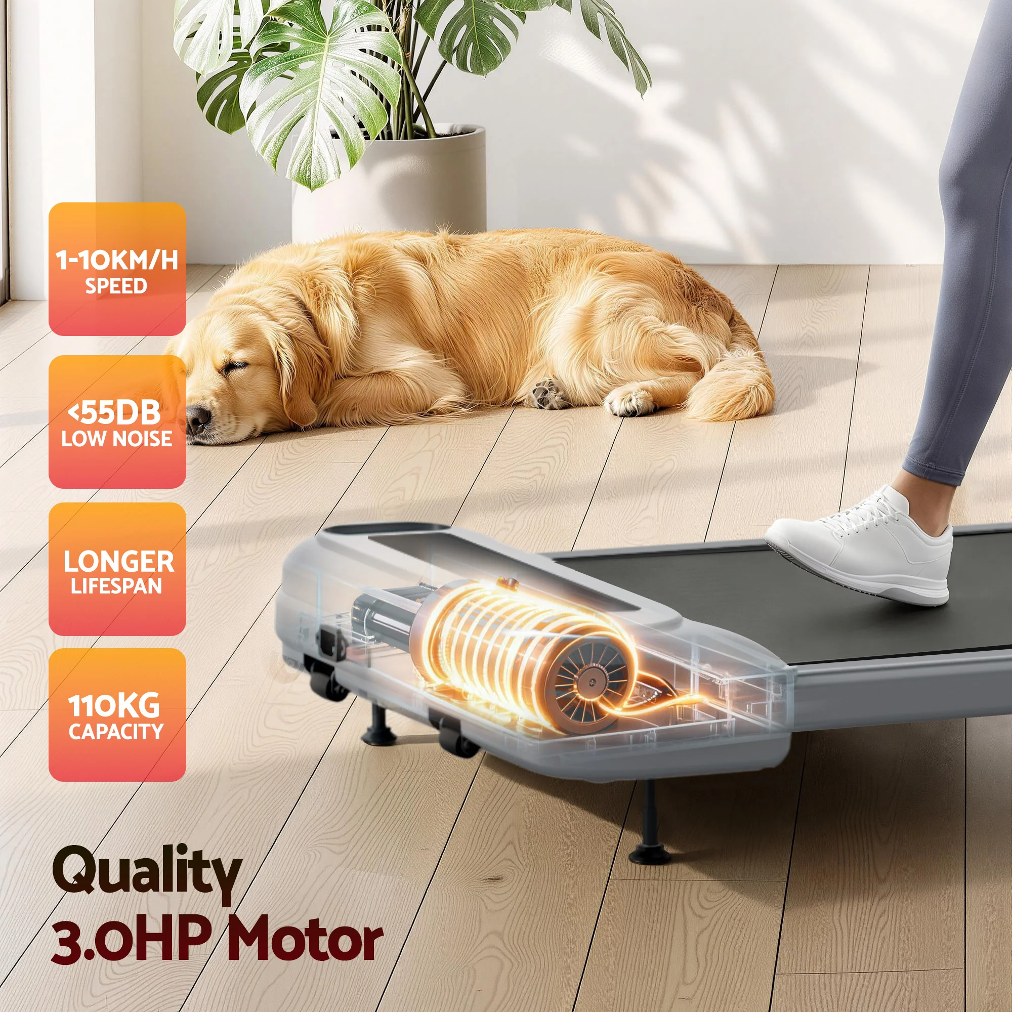 Everfit Treadmill Electric Walking Pad with Incline Under Desk Home Gym Grey - Image 6