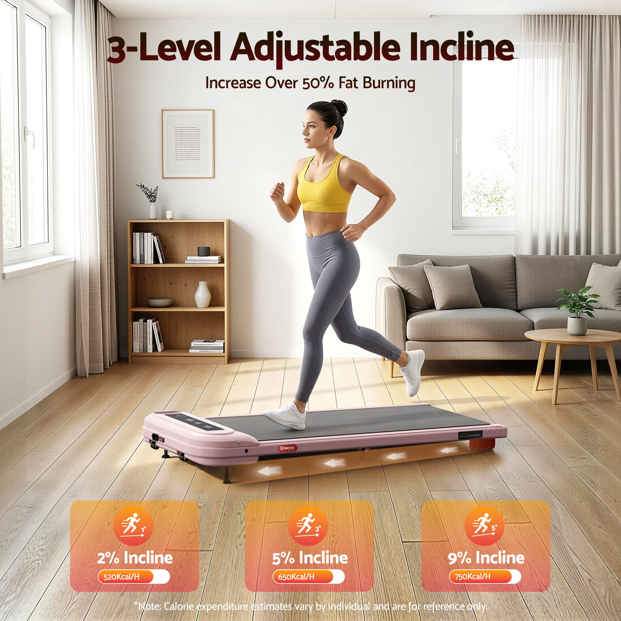 Everfit 3 in 1 Treadmill Electric Walking Pad with Incline Under Desk Home Gym Pink - Image 4