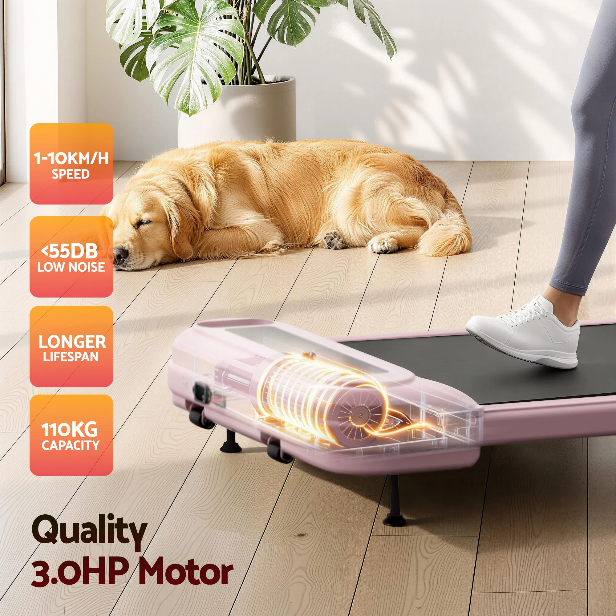 Everfit 3 in 1 Treadmill Electric Walking Pad with Incline Under Desk Home Gym Pink - Image 6