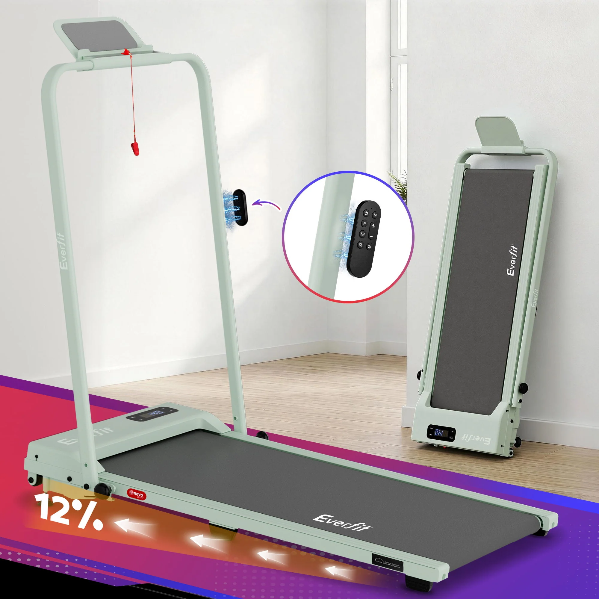 Everfit 3 in 1 Walking Pad Treadmill 12% Incline Under Desk Foldable for Home With 38cm Belt - Image 8